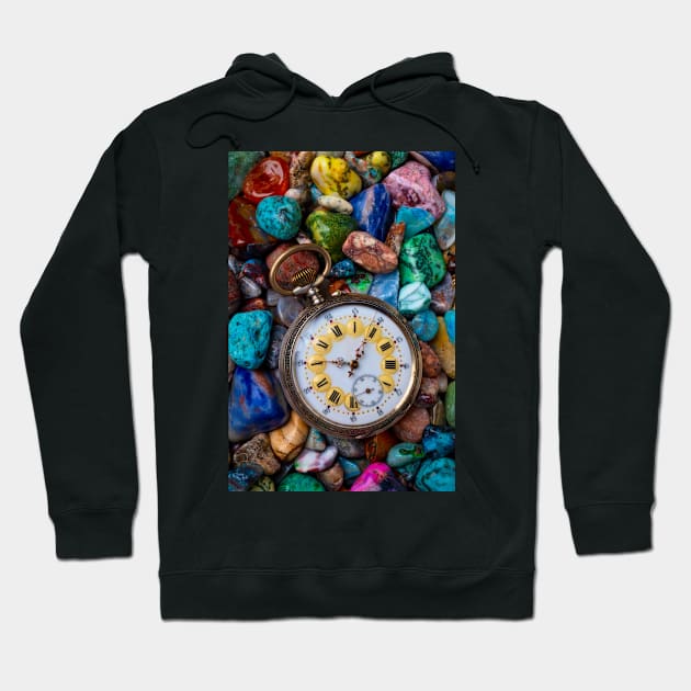 Old Pocket Watch On Polished Stones Hoodie by photogarry